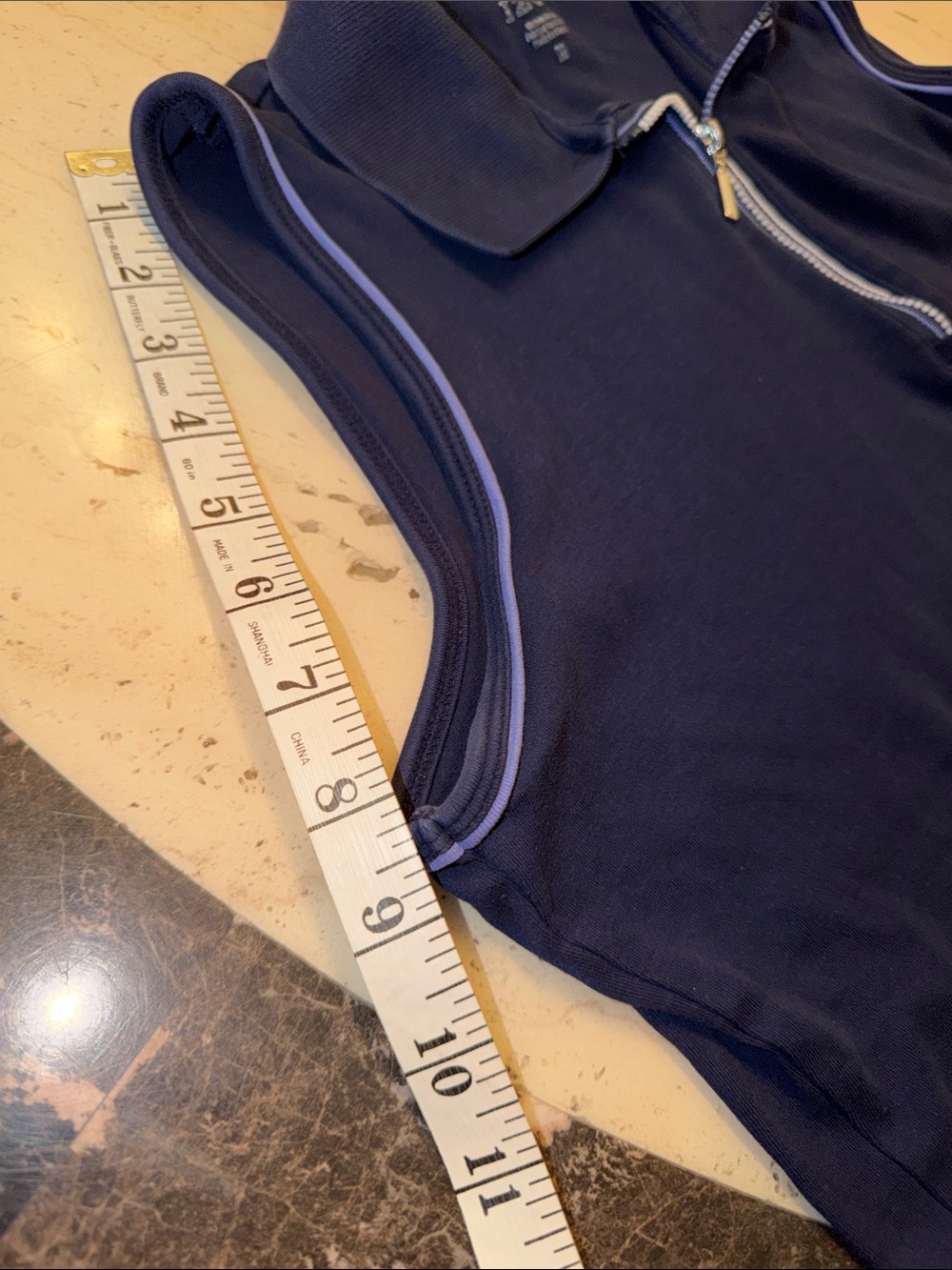 Izod Vintage Navy Sleeveless Polo Tank with Light Blue Trim & 3/4 Zipper - Picture 9 of 10